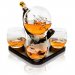 Whiskeykaraffel Globe med 4 glass & Trefjøl