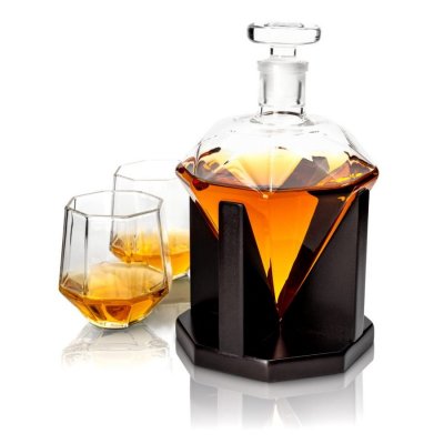 Whiskykaraffel Diamant med 2 Glass, 0,75 liter